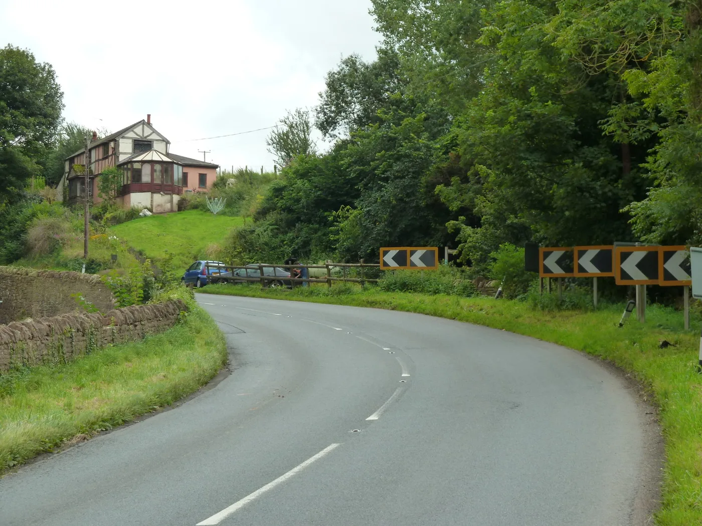 A bend on the A4137 at Marstow, photographed in 2012. The photograph shows the road, not the collision or its exact location.