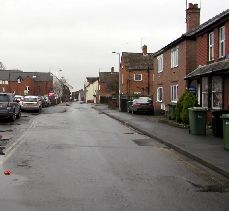 North along Friars Street, Hereford, one of the streets in the council's draft order, with existing double yellow lines on the left and kerbside parking on the right