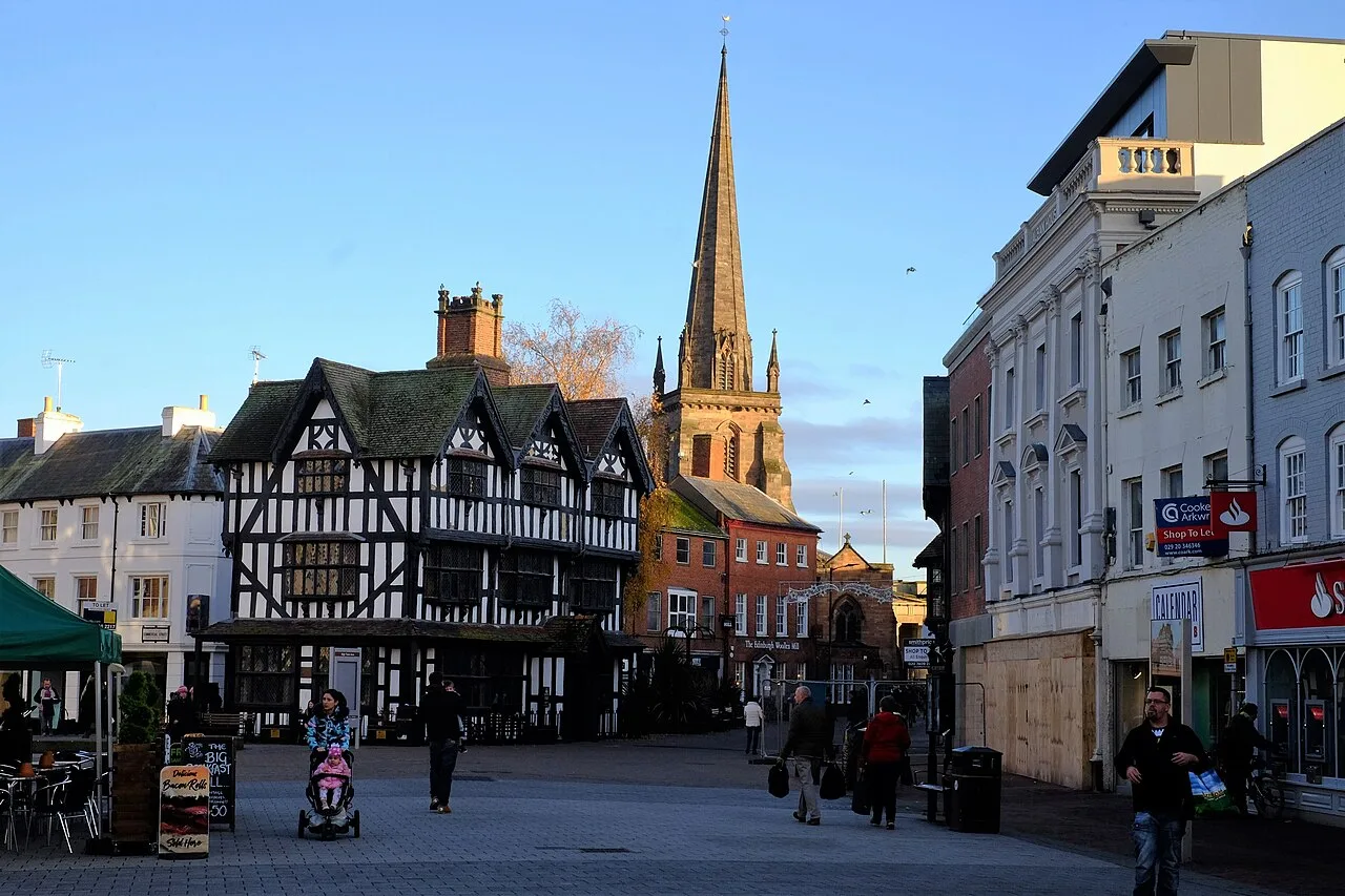 Outdoor tables in High Town, Hereford. Furniture placed on the public highway outside a business needs a pavement licence from the council.
