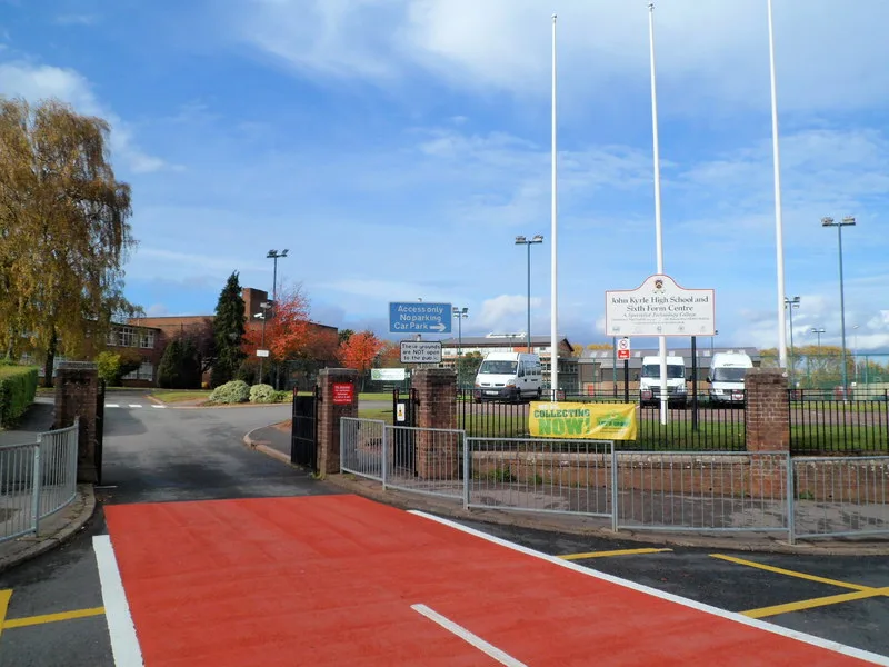 The Three Crosses Road entrance to John Kyrle High School and Sixth Form Centre, Ross-on-Wye.