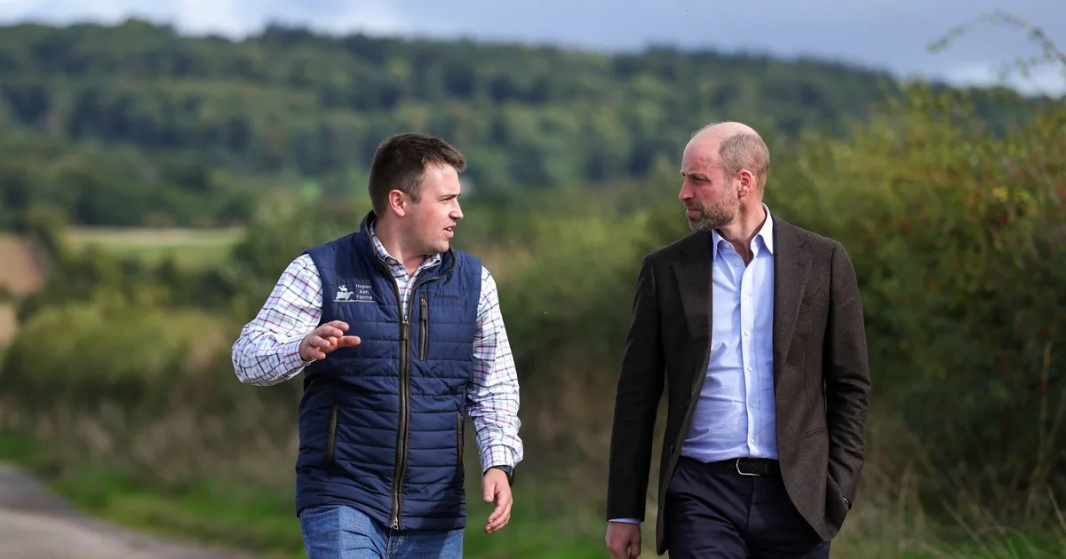Harry Davies, the incoming tenant at Monkhall Farm, with the Duke of Cornwall during last week's visit